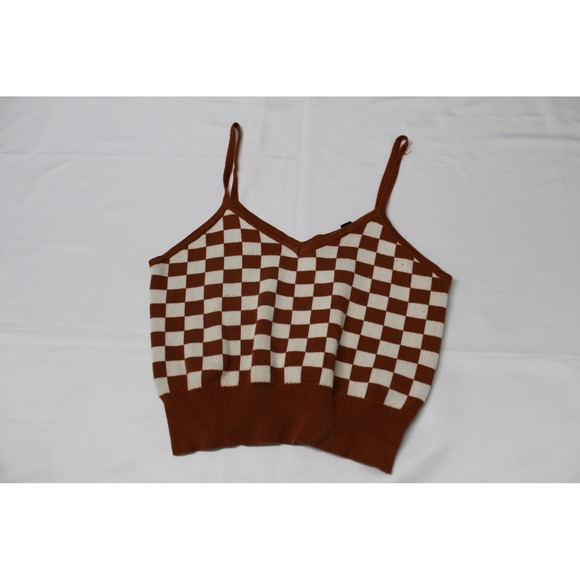 Say What? Tops - Say What? Women Rust Brown Checkered Knit Cami Top V-Neck Size M